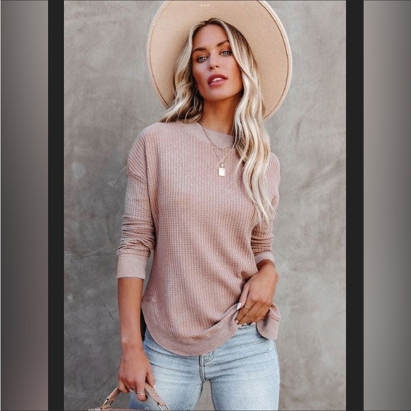 Last 1! #23 Classic Blush Pink Waffle Weave L.S. Top - Picture 11 of 14